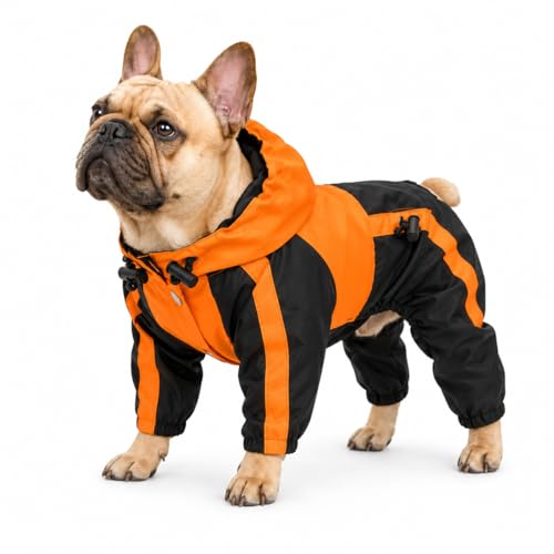 American Bully Pitbull Dog Hooded Raincoat (B-M (for Bulldog/Beefy dog) / Orange)