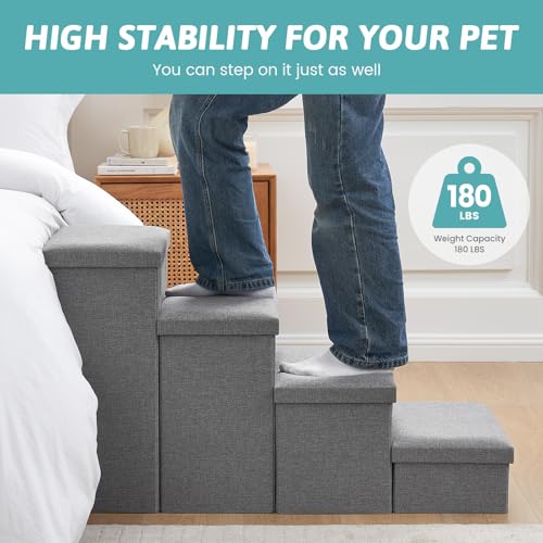 Dog Stairs with Storage (Grey / 38.1"L x 17"W x 22"H)