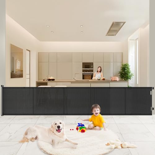 Retractable Baby Gates Extra Wide (Black / 41" Tall x 120" Wide)