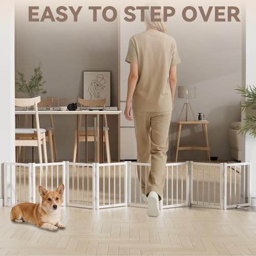 16" Freestanding Short Dog Gate for Small Dogs (White-16"h / Up to 96" W, 8 Panels)