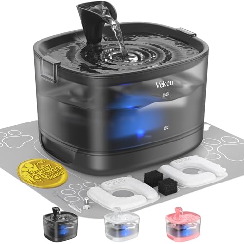 85oz 2.5L Cat Water Fountain with Detachable Tank & Secure Clips (Black)