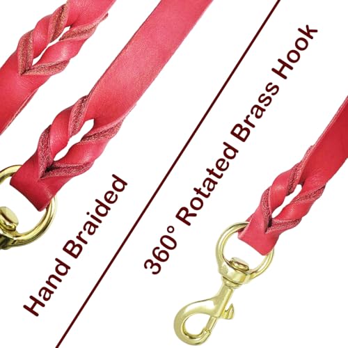 Leather Dog Leash 4ft (4 ft x 3/4 inch / Red)