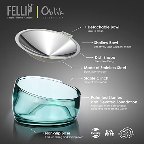 Oblik Elevated Cat Bowl Removable Stainless Steel Wide Dish for Dry Wet Food Feeding & Dishwasher Clean (Classic / 0.5 Cups Shallow Dish)