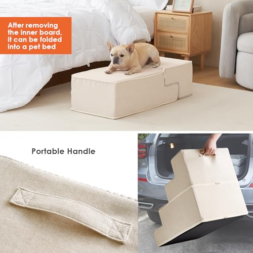 Dog Stairs for Bed 20" H (Beige / Extra Wide 16.5" x 28" x 20")