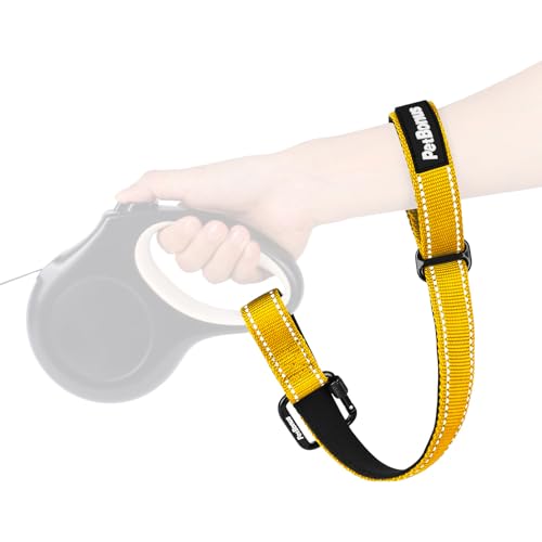 Dog Leash Wrist Strap with Lockable Clip for Dog Retractable Leash (Yellow / 1 Pack)