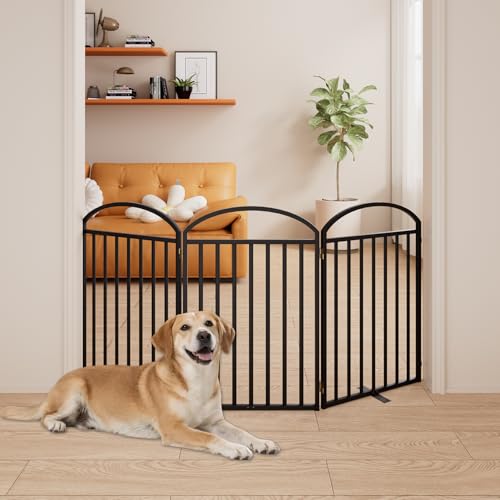3 Panels Full Matel Freestanding Dog Gates (【3 Panels】72"W*32H" / Black)