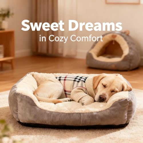Small Medium Dog Sweater (Grid Apricot / X-Large)