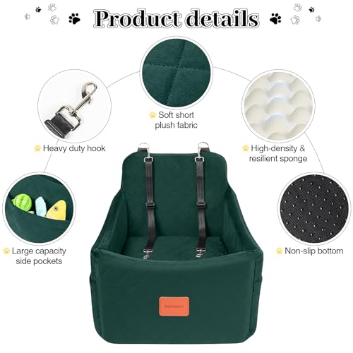 Dog Booster Car Seat for Dogs up to 35lbs (Green / Medium)