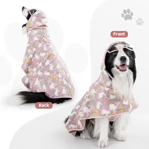 Dog Raincoat Dog Rain Jacket Poncho with Hood and Leash Hole (Pink / 4XL(50-55lbs))