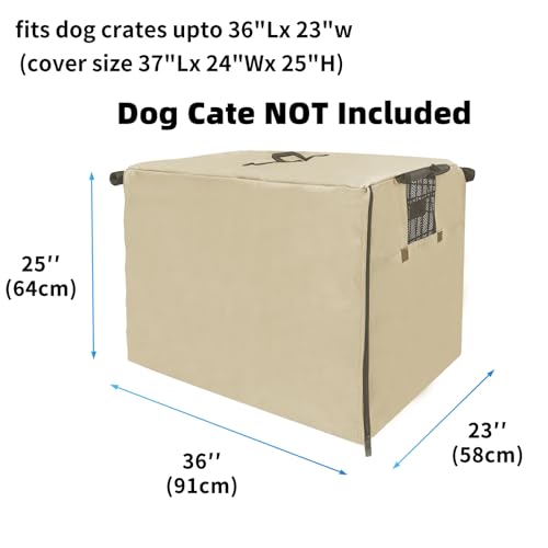 Dog Crate Cover 36 Inch Waterproof 600D Oxford with 1 (36.0"L x 23.0"W x 25.0"H / Khaki Cover(only Cover))