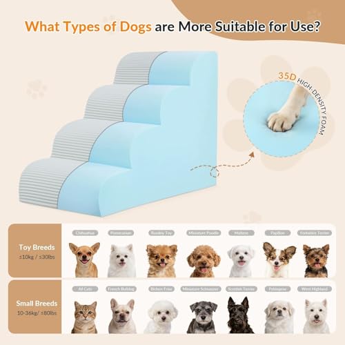 Dog Stairs for Bed Up to 24" H (Beige / 4-Steps)