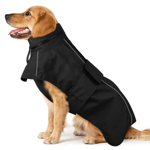 Reflective Waterproof Dogs Rain Coats with Hood (Black / L)