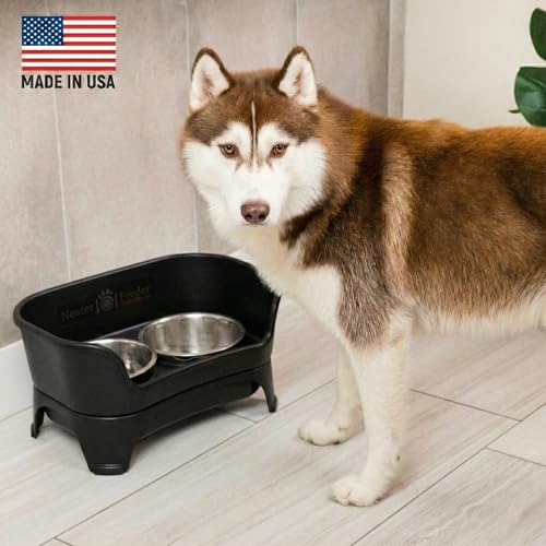 Express Mess Proof Dog Bowls Elevated for Medium to Large Sized Breed (Medium to Large w/ Standard Bowls / Midnight Black)