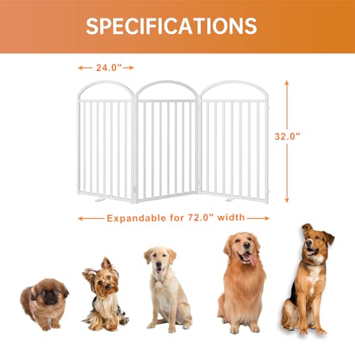 3 Panles Full Matel Freestanding Dog Gates (【3 Panels】72"W*32H" / White)