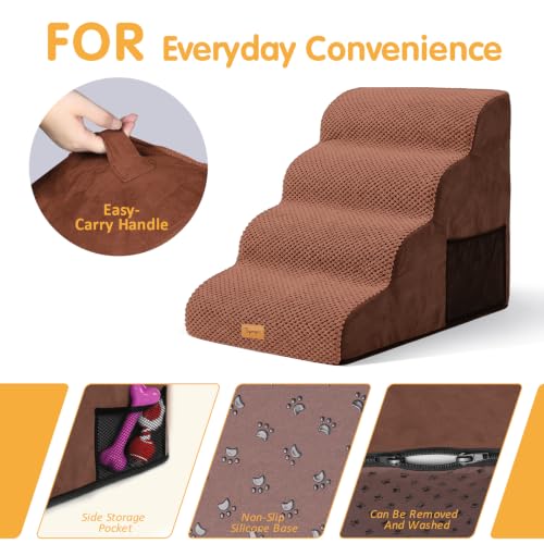 High Density Foam Dog Steps 4 Tiers (Brown / 28.5*15.7*20.5)
