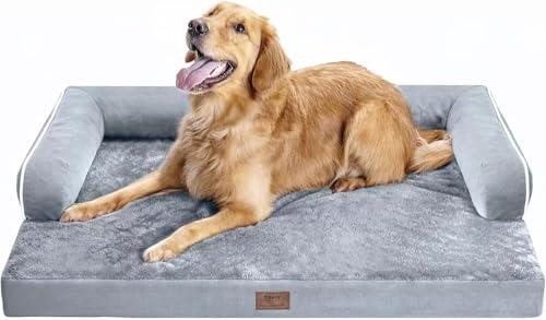 Orthopedic Washable Dog Bed with Bolster for Medium to Large Dogs (36.0"L x 27.0"W x 7.0"Th / Grey)