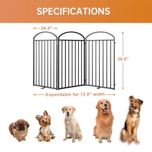 3 Panels Full Matel Freestanding Dog Gates (【3 Panels】72"W*36H" / Black)