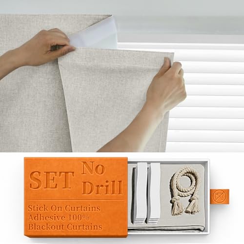 100% Self Adhesive Blackout Curtains (52"W x 72"L (Pack of 1) / Light Beige)