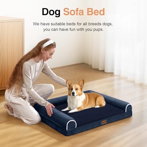 Orthopedic Dog Bed for Medium Dogs (Navy Blue / 28.0"L x 19.0"W x 5.5"Th)