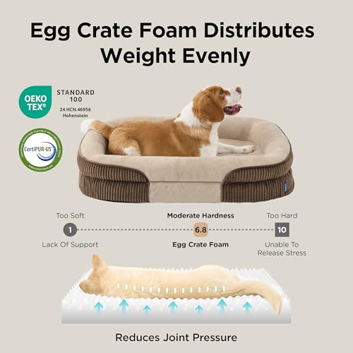 LPlus 360°Oval Bolster Orthopedic Dog Beds Large Sized Dog (Walnut / 38"lx28"wx7"th)