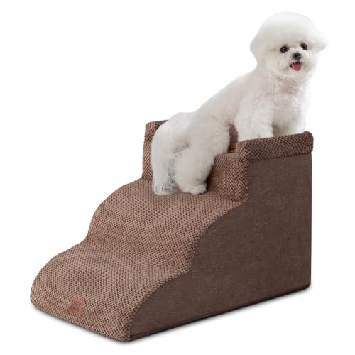 3 Step Curved Dog Stairs for Small Dogs 14" H (Brown / 23.6"l X 15.7"w X 15.7"h)