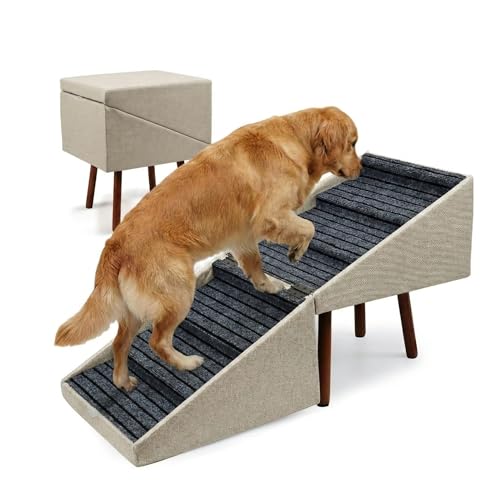 Wood Foldable Ottoman Dog Stairs (21.6"H Beige)