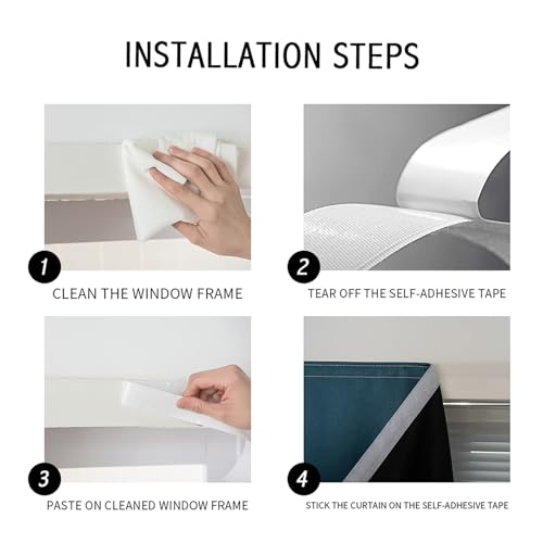 100% Blackout Self Adhesive Curtains Small Window Short Temporary Black Out Curtains Easy to Install Used for Bedroom Kitchen Window Cover (Navy Blue/ Thickened / 35"W x 54"L (Pack of 1))