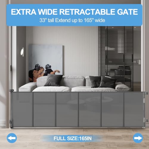 Retractable Baby Gate (Gray / 33x165 Inch)