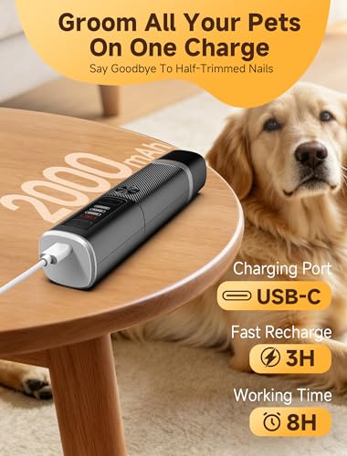 Dog Nail Grinder Whisper Quiet & Safe for Sensitive Dogs and Cats (Black)