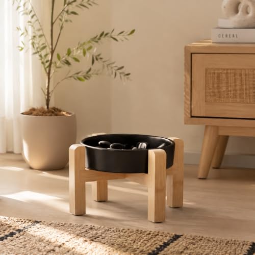 8.66 in Dog Bowl Ceramic Slow Feeder for Medium Large Dogs (Black / 8.26in)