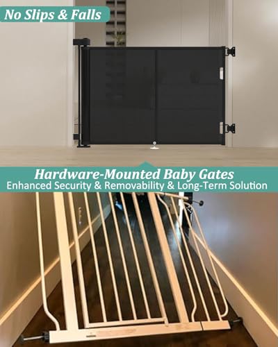 50 inch Reinforced Retractable Baby Gates 34 inch Tall (Black / 34" Tall x 50" Wide)