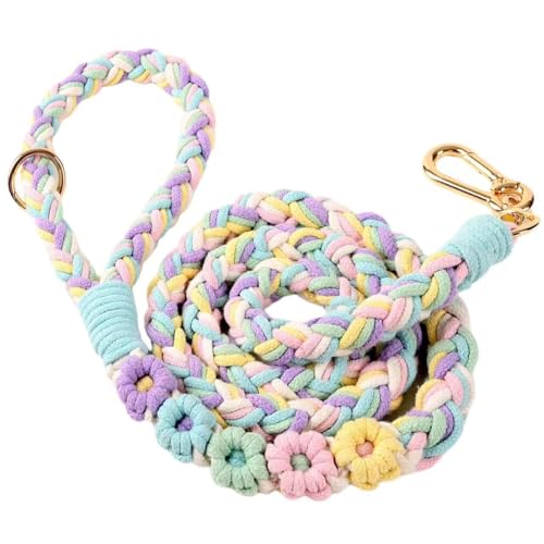 5FT Braided Cotton Rope Leash for Small (Rainbow Color)