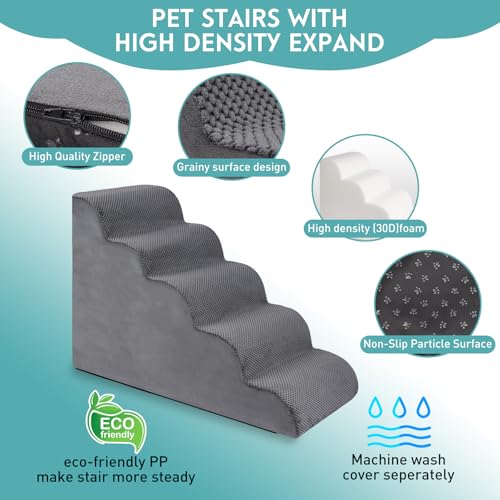 Dog Stairs for Small Dogs (Grey / 5-Step (H: 22.8IN))