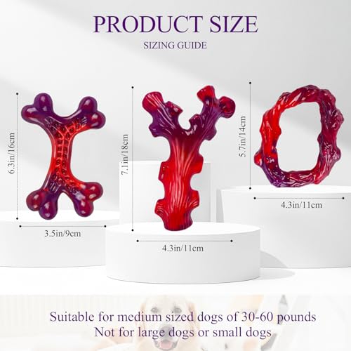 3 Pack Indestructible Dog Chew Bones for Aggressive Chewers (Red-3-Pack)