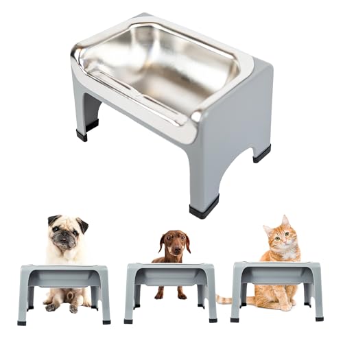 7.25 Inch Tall Elevated Dog Bowls for Medium & Small Dogs (Gray)