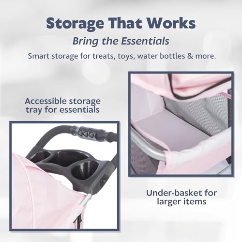 Foldable Pet Stroller for Cats and Dogs (Pink)