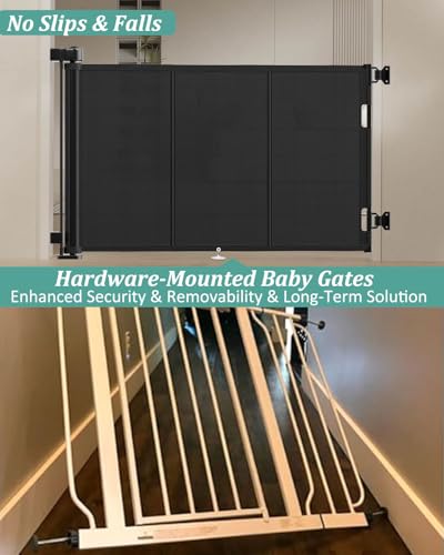 71 inch Reinforced Retractable Baby Gates 42 inch Tall (Black / 42" Tall x 71" Wide)