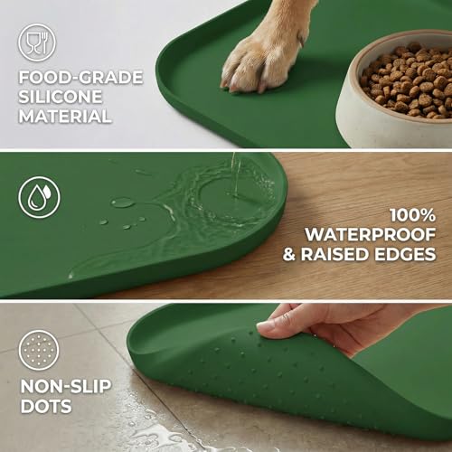 Waterproof Silicone Pet Feeding Mat Green with Raised Edge (60 x 40 cm / Dark Green)