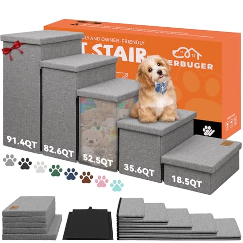 Dog Stairs with Storage (Grey No Condo / 5)