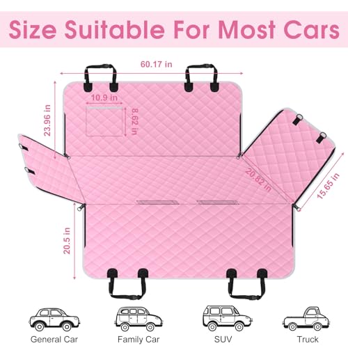Waterproof Dog Car Seat Cover for Back Seat (Pink,Grey / Large,Standard)