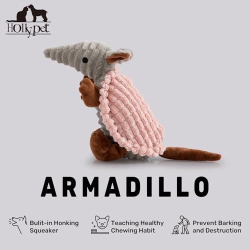 Armadillo Squeaky Puppy Dog Toys for Small Medium Dogs (8 IN / Light Pink)