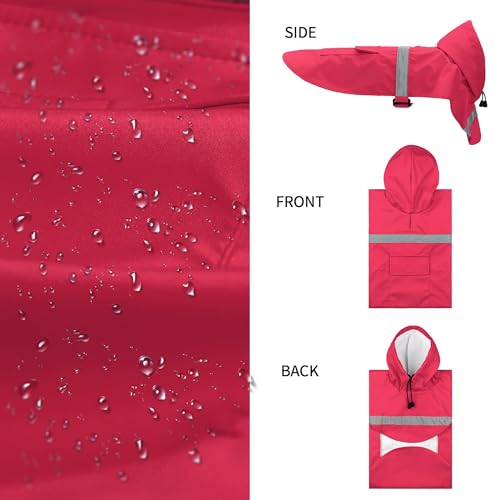 Large Dog Raincoat Adjustable Pet Water Proof Clothes Lightweight Rain Jacket Poncho Hoodies with Strip Reflective (2X-Large (Pack of 1) / Red)