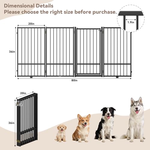 Full Metal Freestanding Dog Gate with Door (【4 Panels】80"W*36H" / Black)