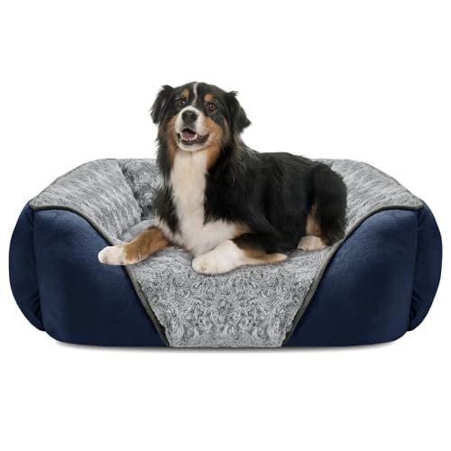 X Large Dog Bed Rectangle Washable Orthopedic Soft Calming Sleeping Durable Pet Cuddler with Anti (XL(35"x 25"x 9") / Navy)