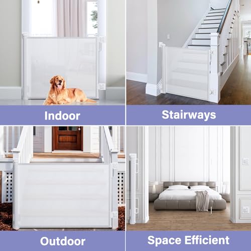 Retractable Baby Gates for Stairs & Doorways (A-white / 34" Tall x 52" Wide)