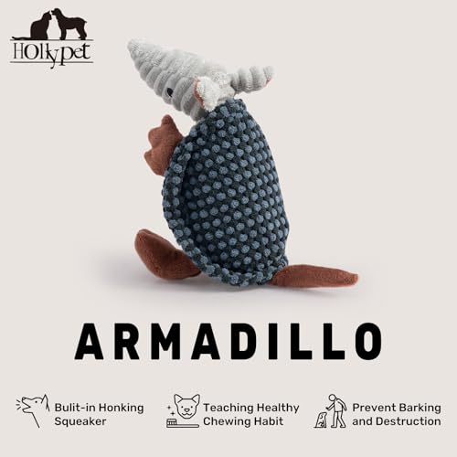 Armadillo Squeaky Puppy Dog Toys for Small Medium Dogs (8 IN / Dark Gray and Light Gray)