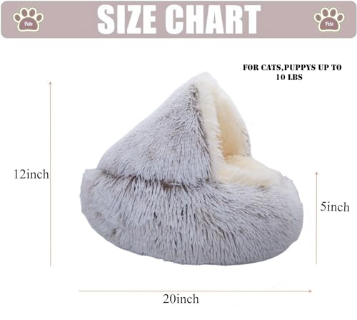 Calming Round Dog Bed & Cat Cave with Hooded Cover (20x20inch / Coffee)