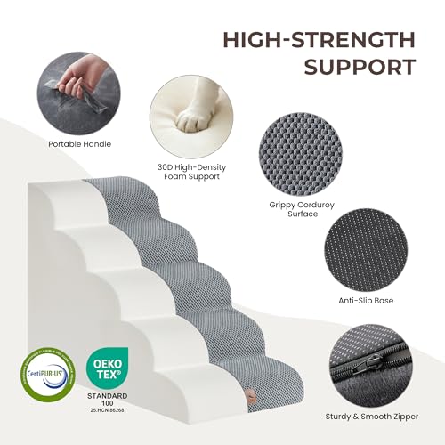Dog Stairs for Small Dogs 22.6” H (Grey / 33"D x 15.7"W x 22.6"H)