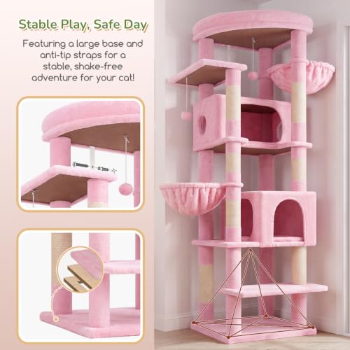 74in Pink Heavy Duty Cat Tree Tower for Indoor Large Cats (Pink / 74inch)