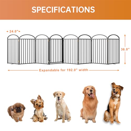 8 Panels Full Matel Freestanding Dog Gates with Door (【8 Panels with Door】192"W*36H" / Black)